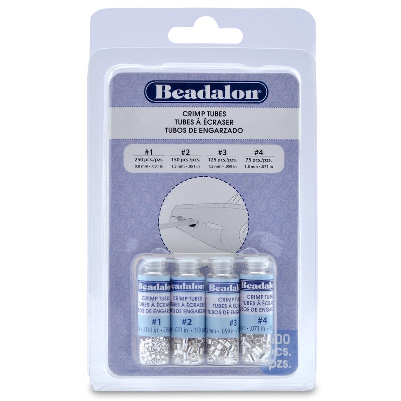 Beadalon Crimp Tube Assorted Sizes Variety Pack Silver Plated - 600 pcs, Size 1, 2, 3, 4, for Jewelry Making & Beading - Image 1